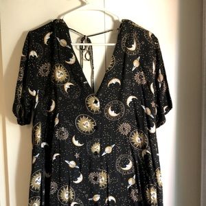 SOLD - Button down sun/moon black tee shirt dress